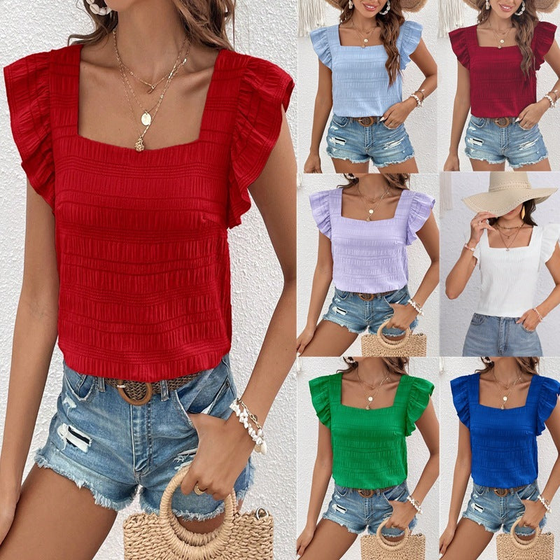 Women's Solid Color Square Collar Top