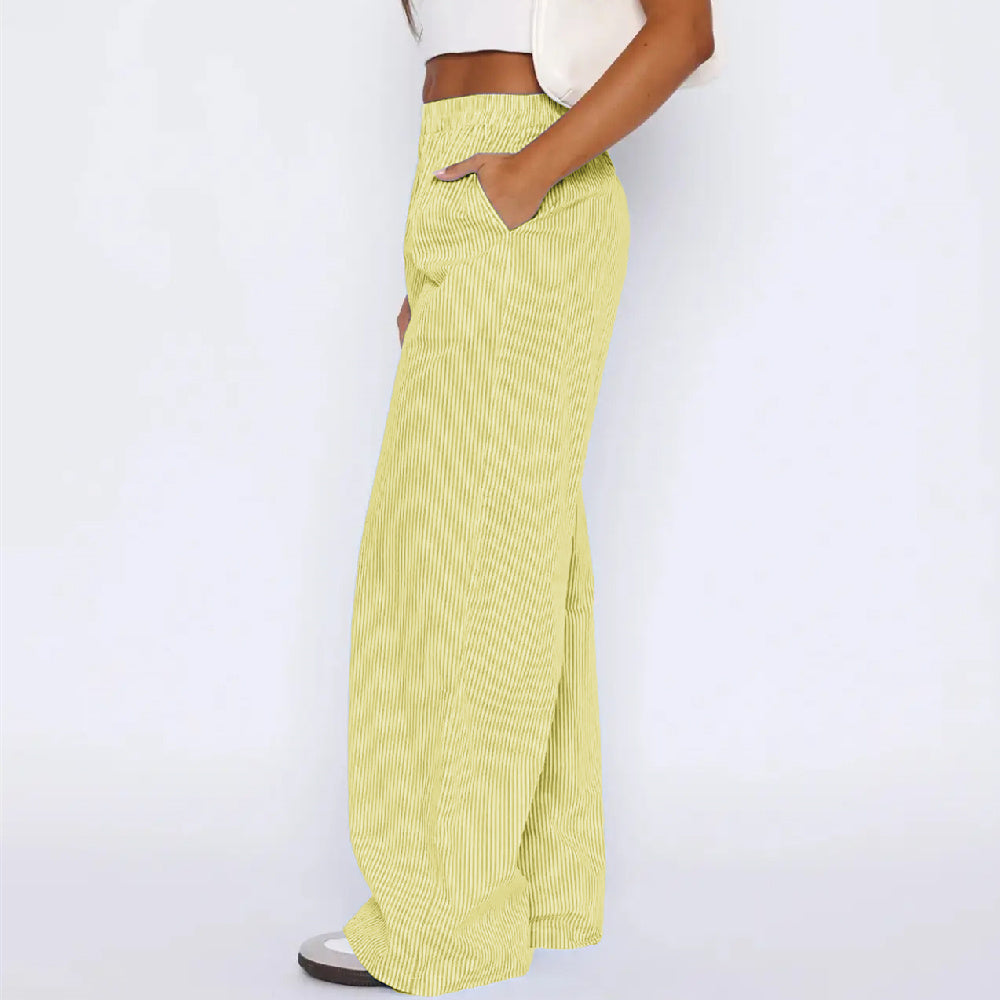 Striped Trousers With Pockets Ins Fashion Casual Wide Leg Straight Pants For Women Clothing