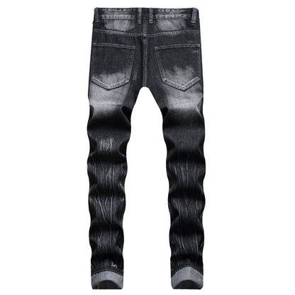 Jeans Men's Street Cool Decorative Dripped Ripped Straight Four Seasons