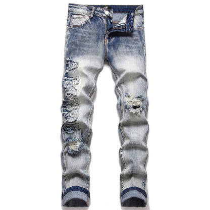 Men's Hole Patch Blue Small Feet Jeans